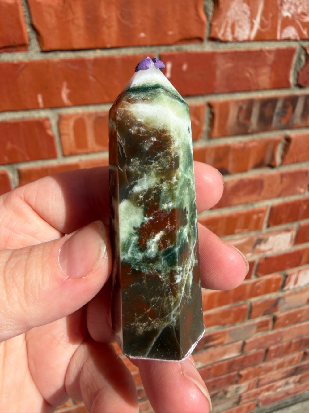 Polished Jasper Crystal Point Tower - Green & Brown